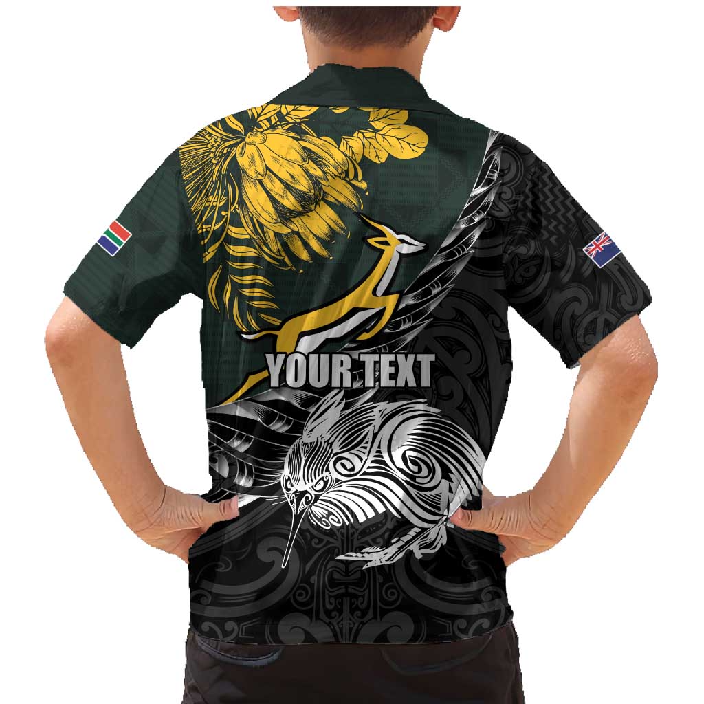 New Zealand and South Africa Rugby Personalised Family Matching Mermaid Dress and Hawaiian Shirt Maori Kiwi With Springboks