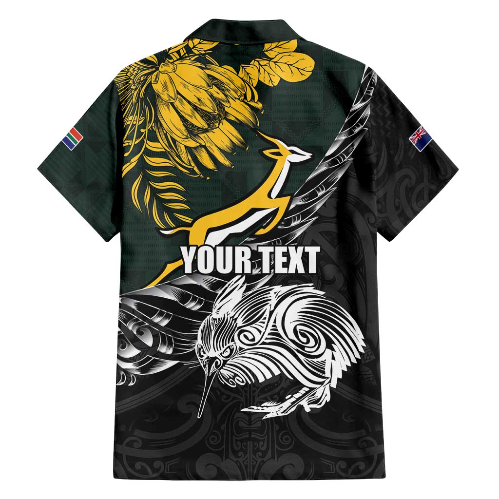 New Zealand and South Africa Rugby Personalised Family Matching Off Shoulder Short Dress and Hawaiian Shirt Maori Kiwi With Springboks