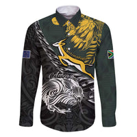 New Zealand and South Africa Rugby Personalised Family Matching Off Shoulder Short Dress and Hawaiian Shirt Maori Kiwi With Springboks
