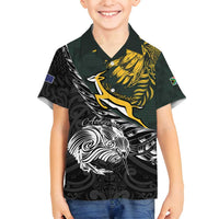 New Zealand and South Africa Rugby Personalised Family Matching Off Shoulder Short Dress and Hawaiian Shirt Maori Kiwi With Springboks