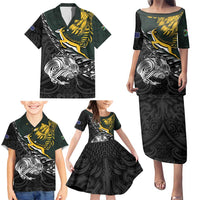 New Zealand and South Africa Rugby Personalised Family Matching Puletasi and Hawaiian Shirt Maori Kiwi With Springboks