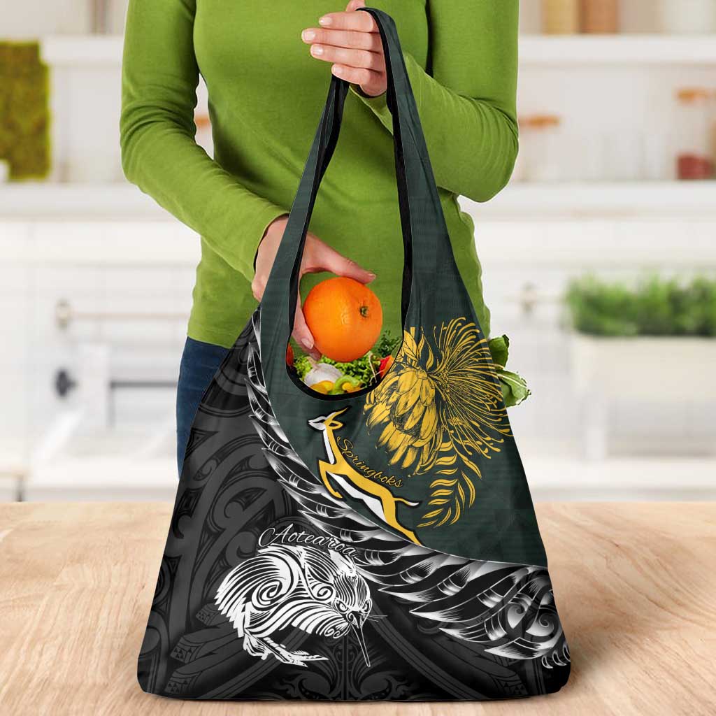New Zealand and South Africa Rugby Grocery Bag Maori Kiwi With Springboks