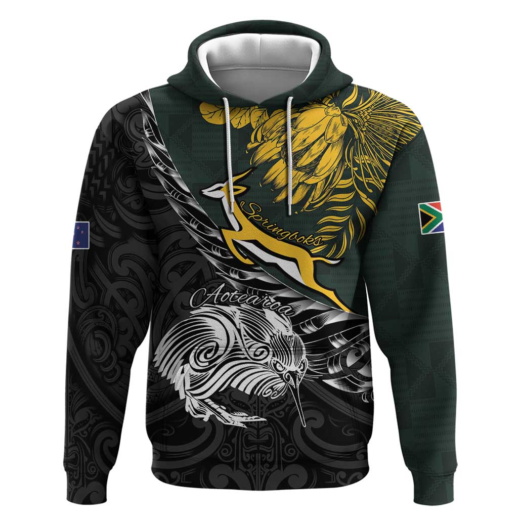 New Zealand and South Africa Rugby Personalised Hoodie Maori Kiwi With Springboks