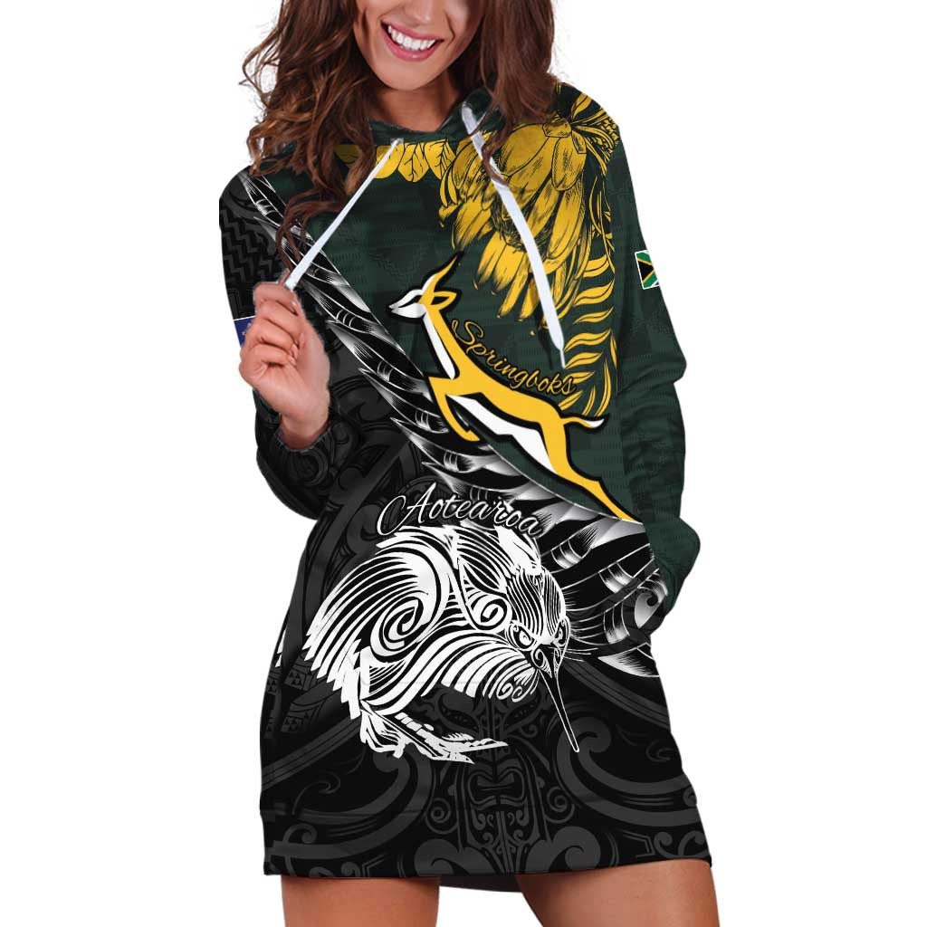 New Zealand and South Africa Rugby Personalised Hoodie Dress Maori Kiwi With Springboks