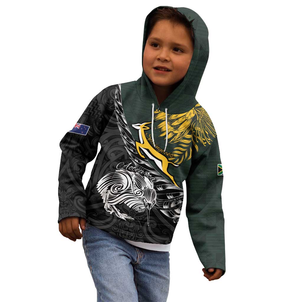 New Zealand and South Africa Rugby Personalised Kid Hoodie Maori Kiwi With Springboks