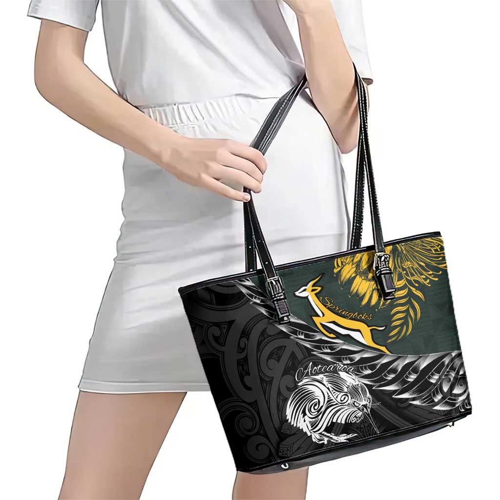 New Zealand and South Africa Rugby Leather Tote Bag Maori Kiwi With Springboks