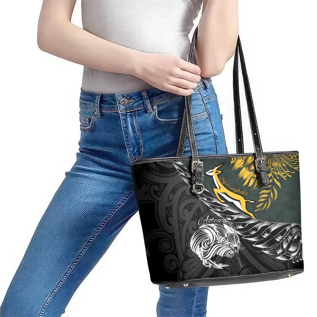 New Zealand and South Africa Rugby Leather Tote Bag Maori Kiwi With Springboks