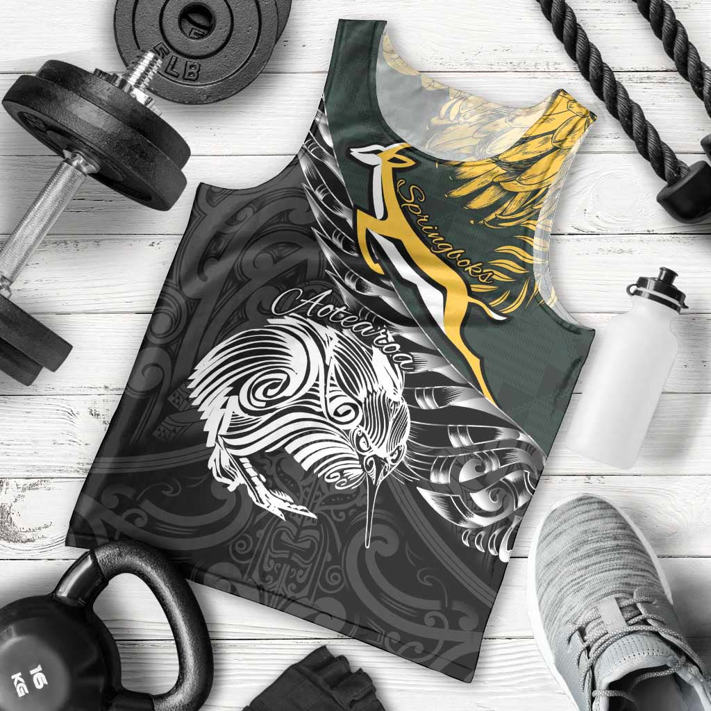 New Zealand and South Africa Rugby Personalised Men Tank Top Maori Kiwi With Springboks
