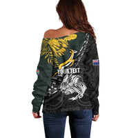 New Zealand and South Africa Rugby Personalised Off Shoulder Sweater Maori Kiwi With Springboks
