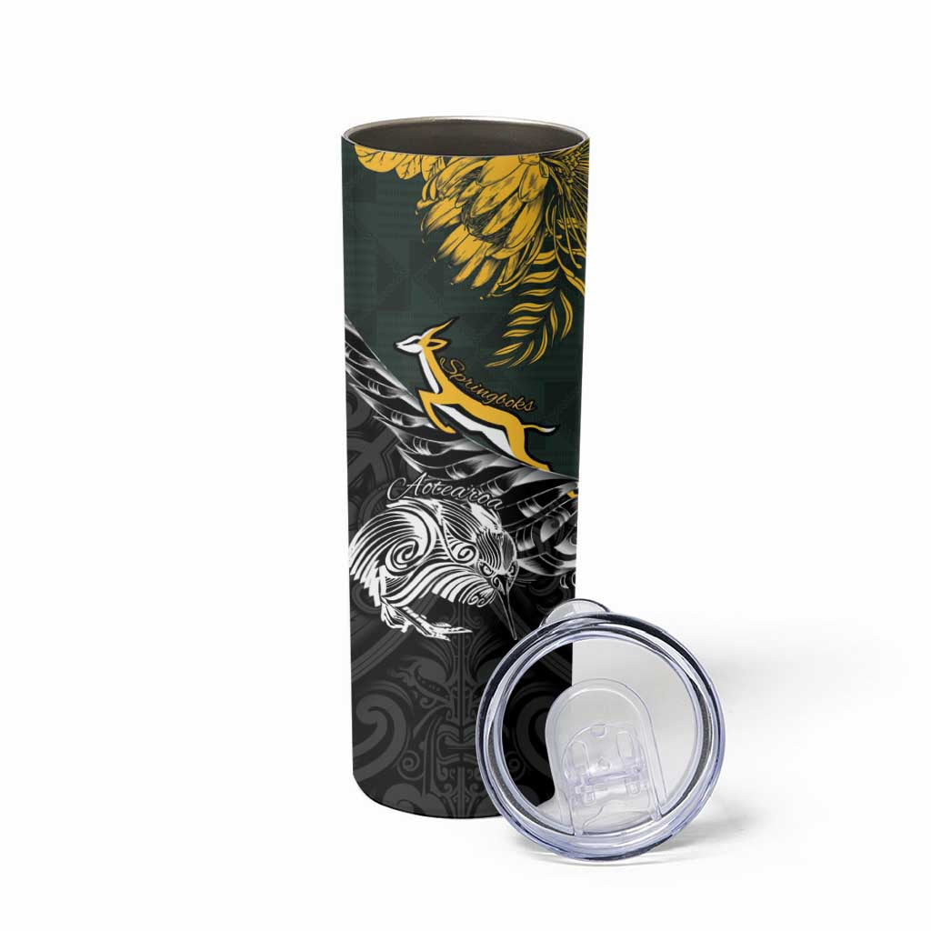 New Zealand and South Africa Rugby Personalised Skinny Tumbler Maori Kiwi With Springboks