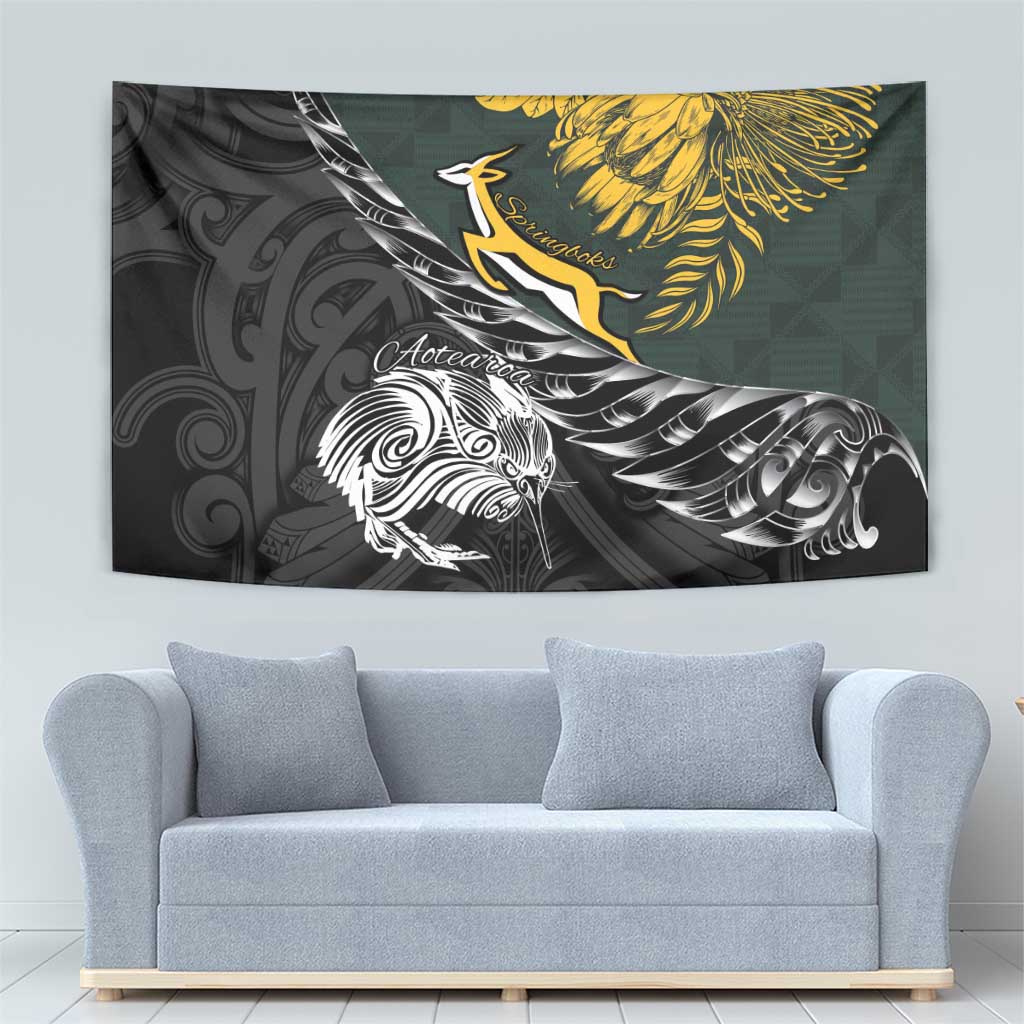 New Zealand and South Africa Rugby Tapestry Maori Kiwi With Springboks