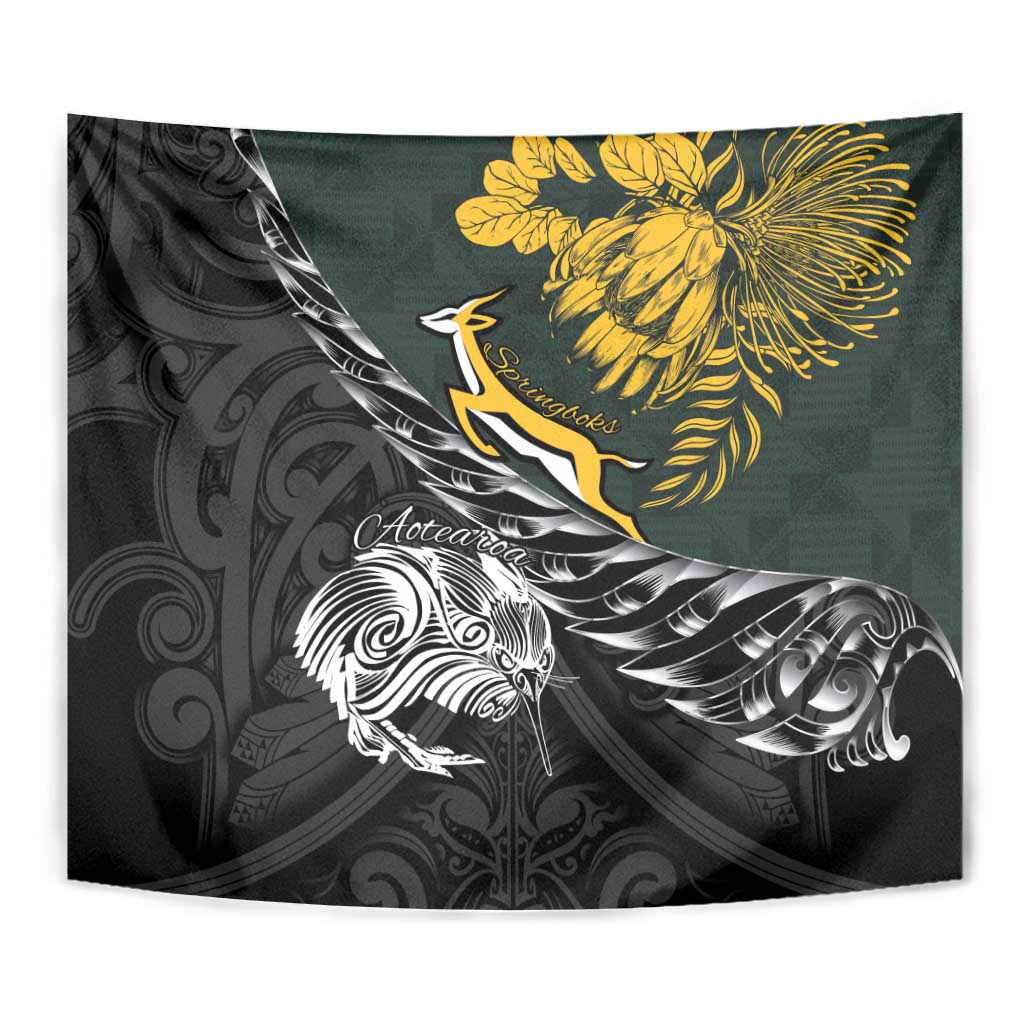 New Zealand and South Africa Rugby Tapestry Maori Kiwi With Springboks
