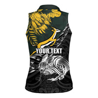 New Zealand and South Africa Rugby Personalised Women Sleeveless Polo Shirt Maori Kiwi With Springboks