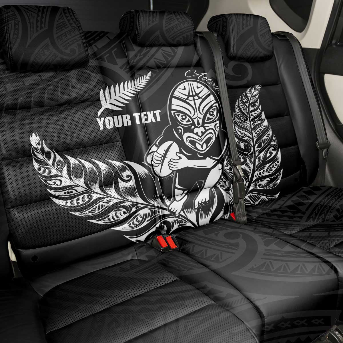 New Zealand Silver Fern Rugby Custom Back Car Seat Cover Maori Tiki Black Version