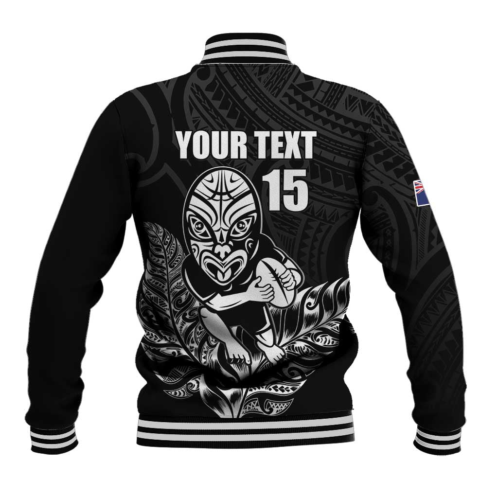 New Zealand Silver Fern Rugby Custom Baseball Jacket Maori Tiki Black Version