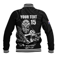 New Zealand Silver Fern Rugby Custom Baseball Jacket Maori Tiki Black Version