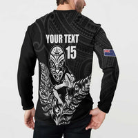 New Zealand Silver Fern Rugby Custom Button Sweatshirt Maori Tiki Black Version