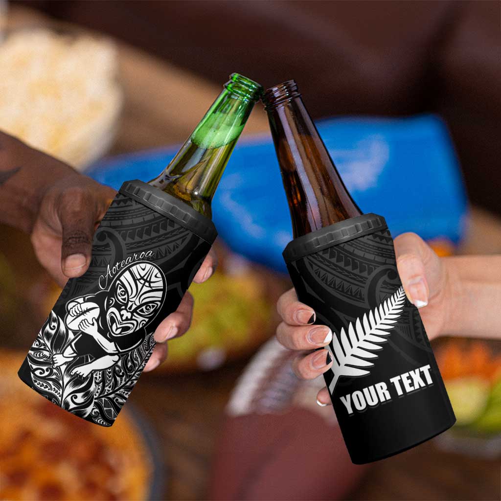 New Zealand Silver Fern Rugby Custom 4 in 1 Can Cooler Tumbler Maori Tiki Black Version