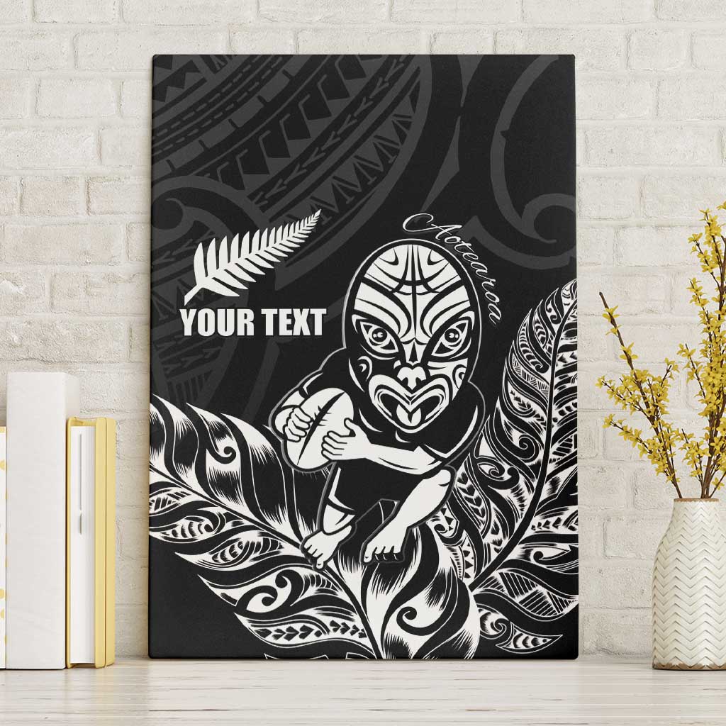 New Zealand Silver Fern Rugby Custom Canvas Wall Art Maori Tiki Black Version