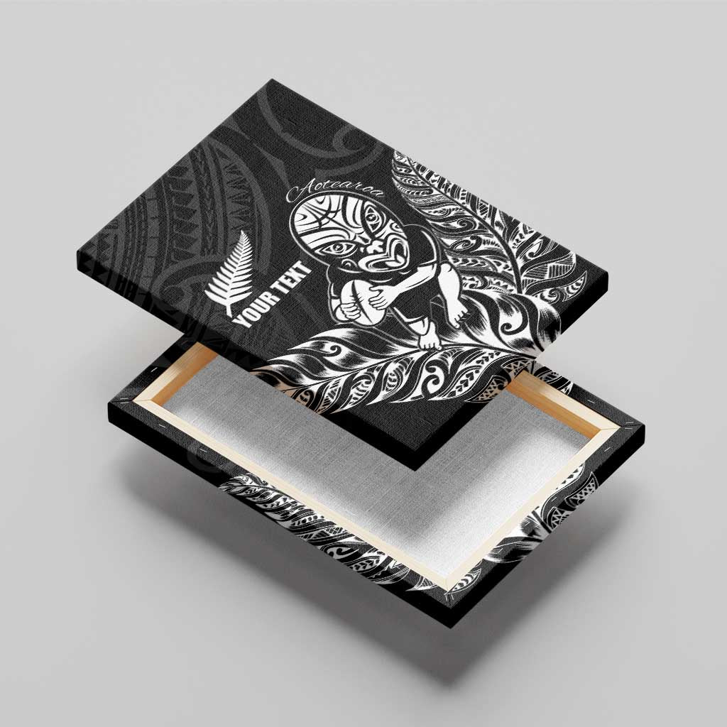 New Zealand Silver Fern Rugby Custom Canvas Wall Art Maori Tiki Black Version