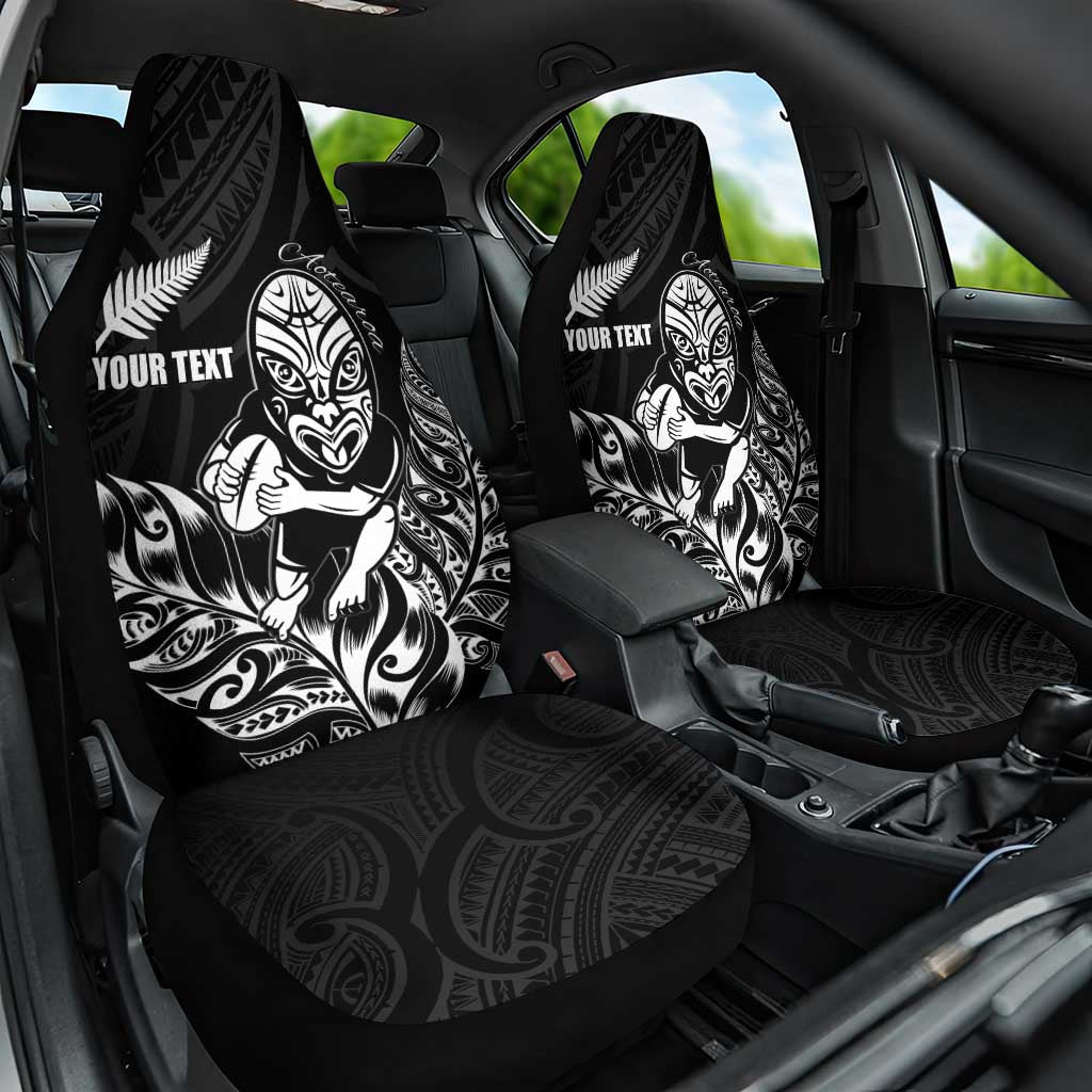 New Zealand Silver Fern Rugby Custom Car Seat Cover Maori Tiki Black Version