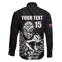 New Zealand Silver Fern Rugby Custom Family Matching Long Sleeve Bodycon Dress and Hawaiian Shirt Maori Tiki Black Version