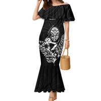New Zealand Silver Fern Rugby Custom Family Matching Mermaid Dress and Hawaiian Shirt Maori Tiki Black Version