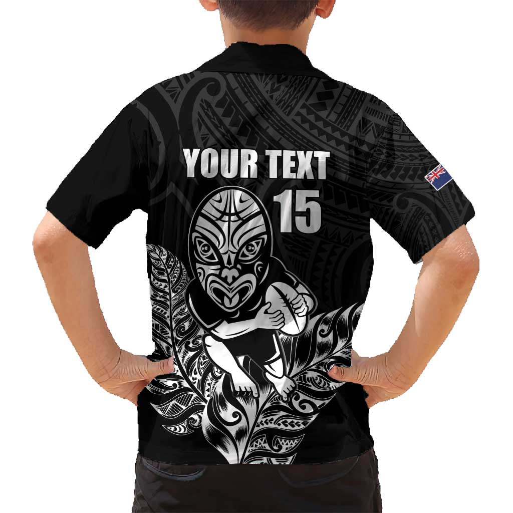 New Zealand Silver Fern Rugby Custom Family Matching Off Shoulder Short Dress and Hawaiian Shirt Maori Tiki Black Version