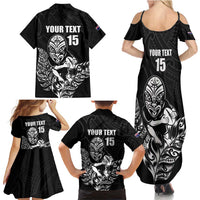 New Zealand Silver Fern Rugby Custom Family Matching Summer Maxi Dress and Hawaiian Shirt Maori Tiki Black Version
