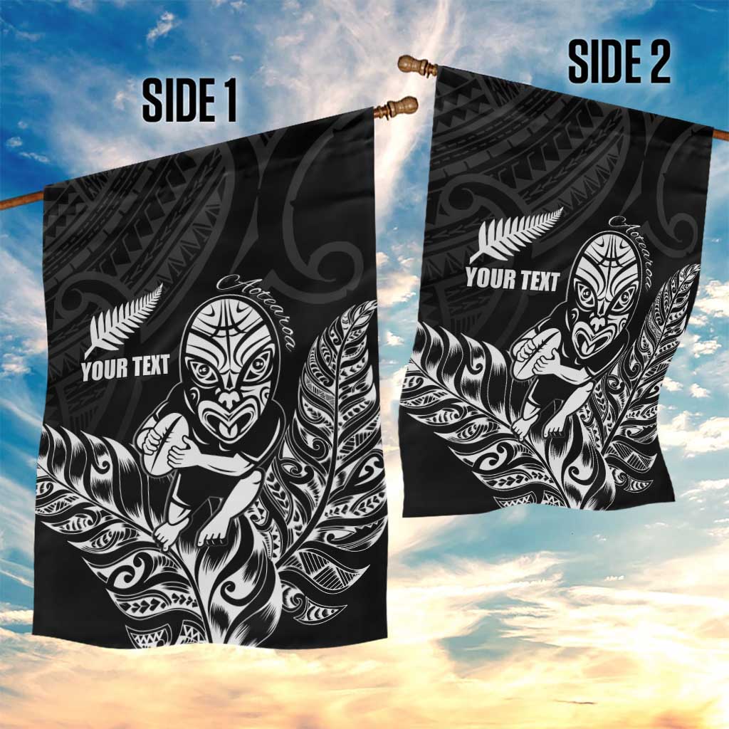 New Zealand Silver Fern Rugby Custom Garden Flag Maori Tiki Black Version