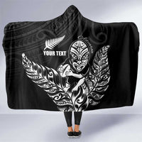 New Zealand Silver Fern Rugby Custom Hooded Blanket Maori Tiki Black Version