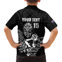 New Zealand Silver Fern Rugby Custom Kid Hawaiian Shirt Maori Tiki Black Version