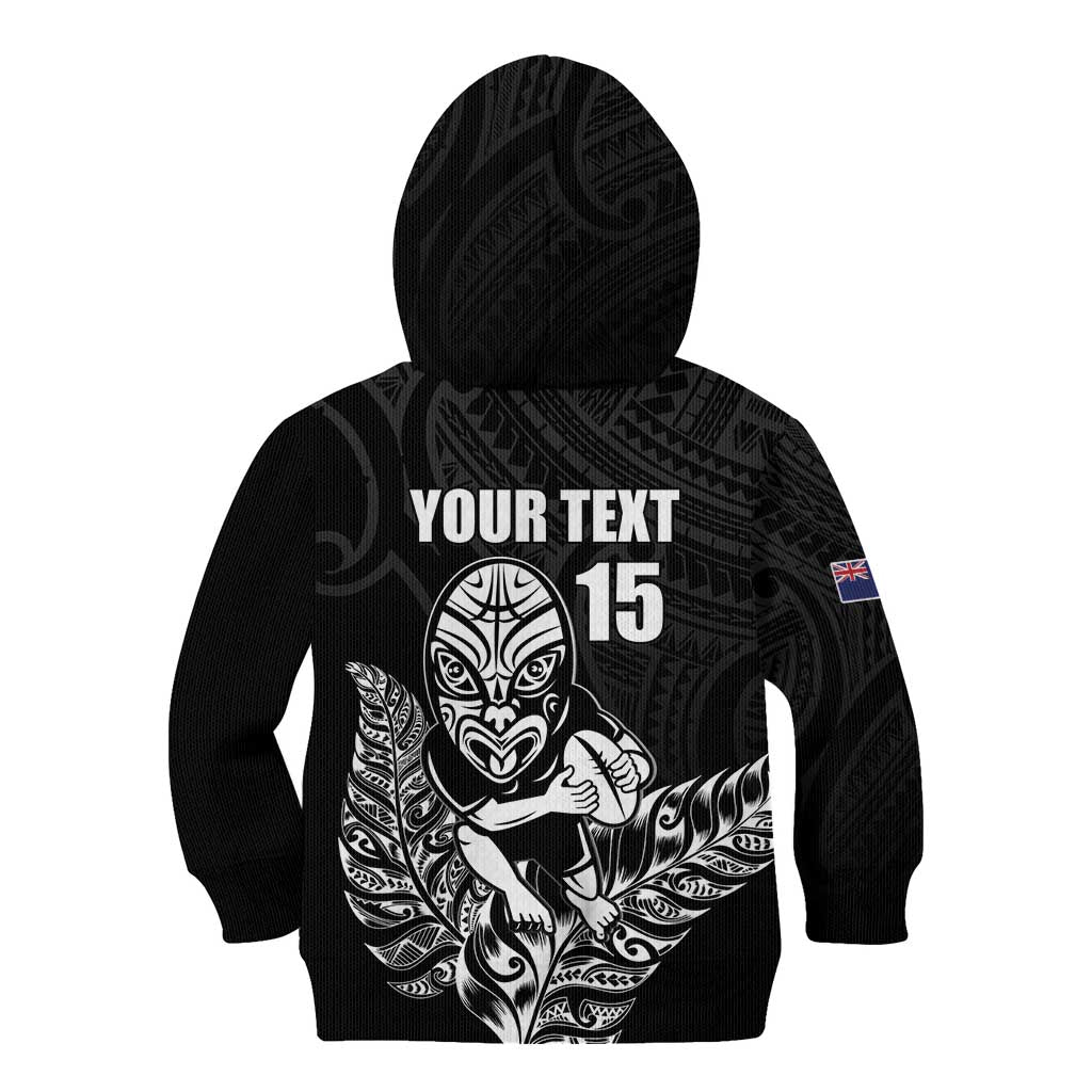 New Zealand Silver Fern Rugby Custom Kid Hoodie Maori Tiki Black Version