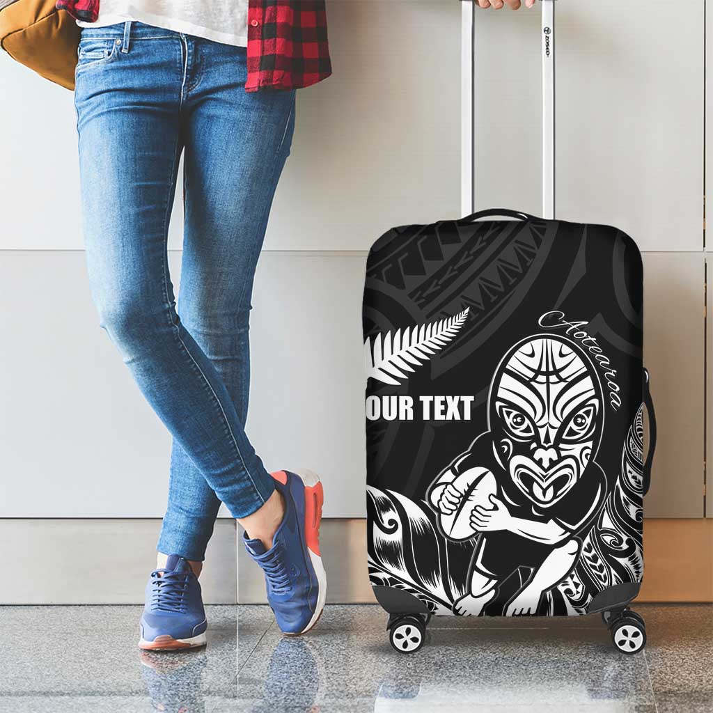 New Zealand Silver Fern Rugby Custom Luggage Cover Maori Tiki Black Version
