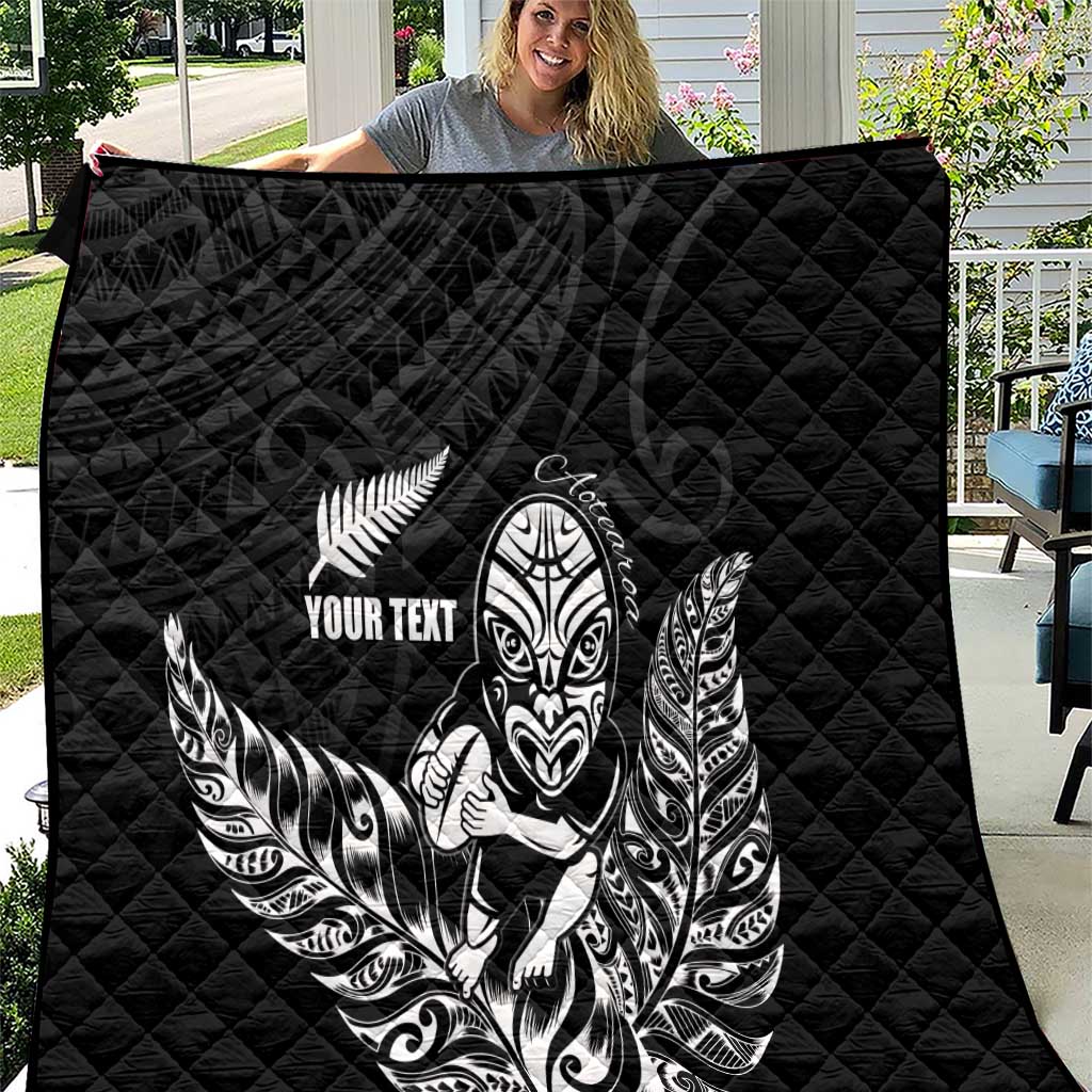 New Zealand Silver Fern Rugby Custom Quilt Maori Tiki Black Version