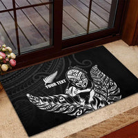 New Zealand Silver Fern Rugby Custom Rubber Doormat Maori Tiki Black Version