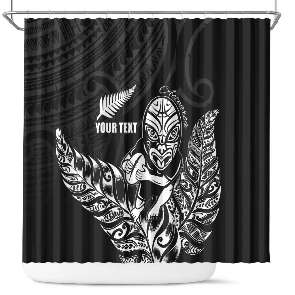New Zealand Silver Fern Rugby Custom Shower Curtain Maori Tiki Black Version