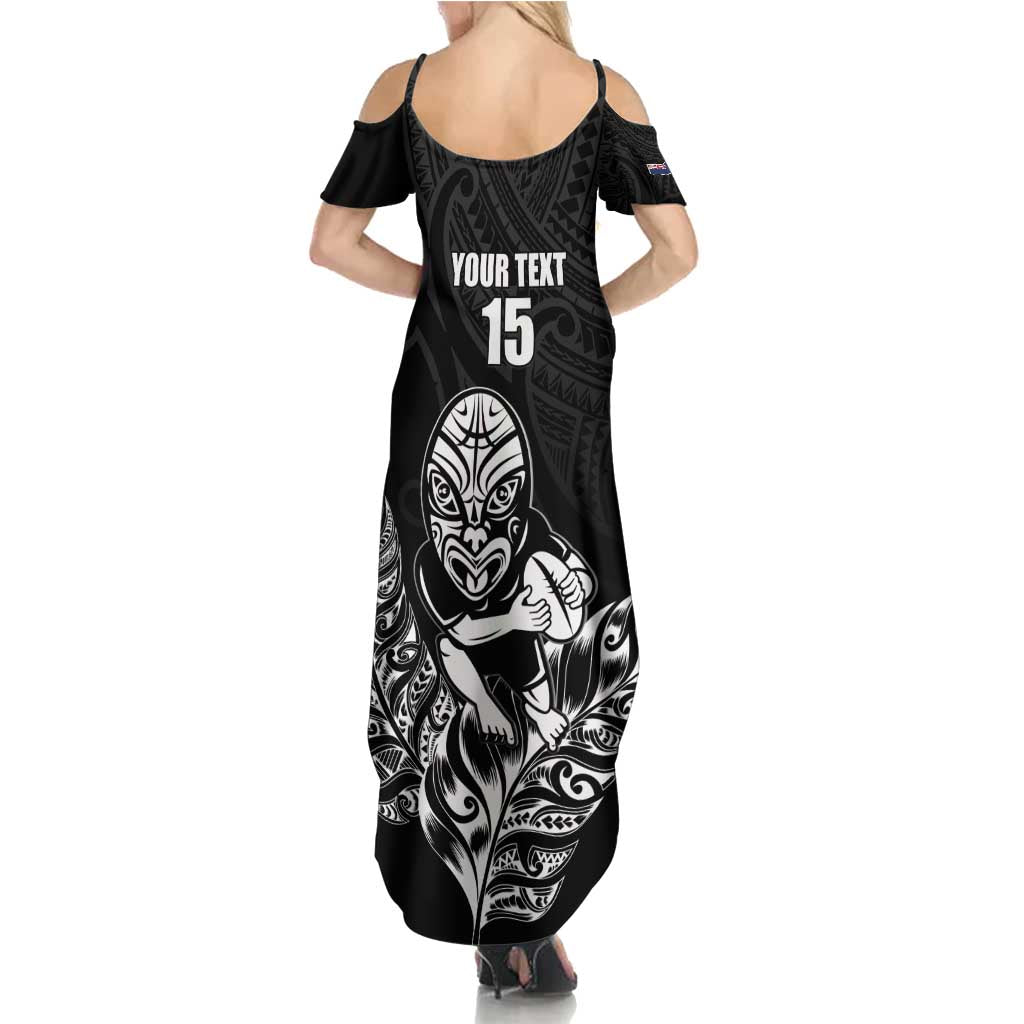 New Zealand Silver Fern Rugby Custom Summer Maxi Dress Maori Tiki Black Version