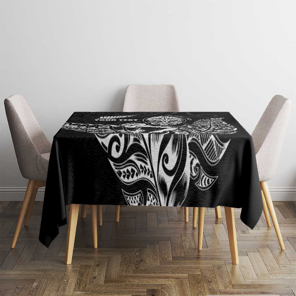 New Zealand Silver Fern Rugby Custom Tablecloth Maori Tiki Black Version