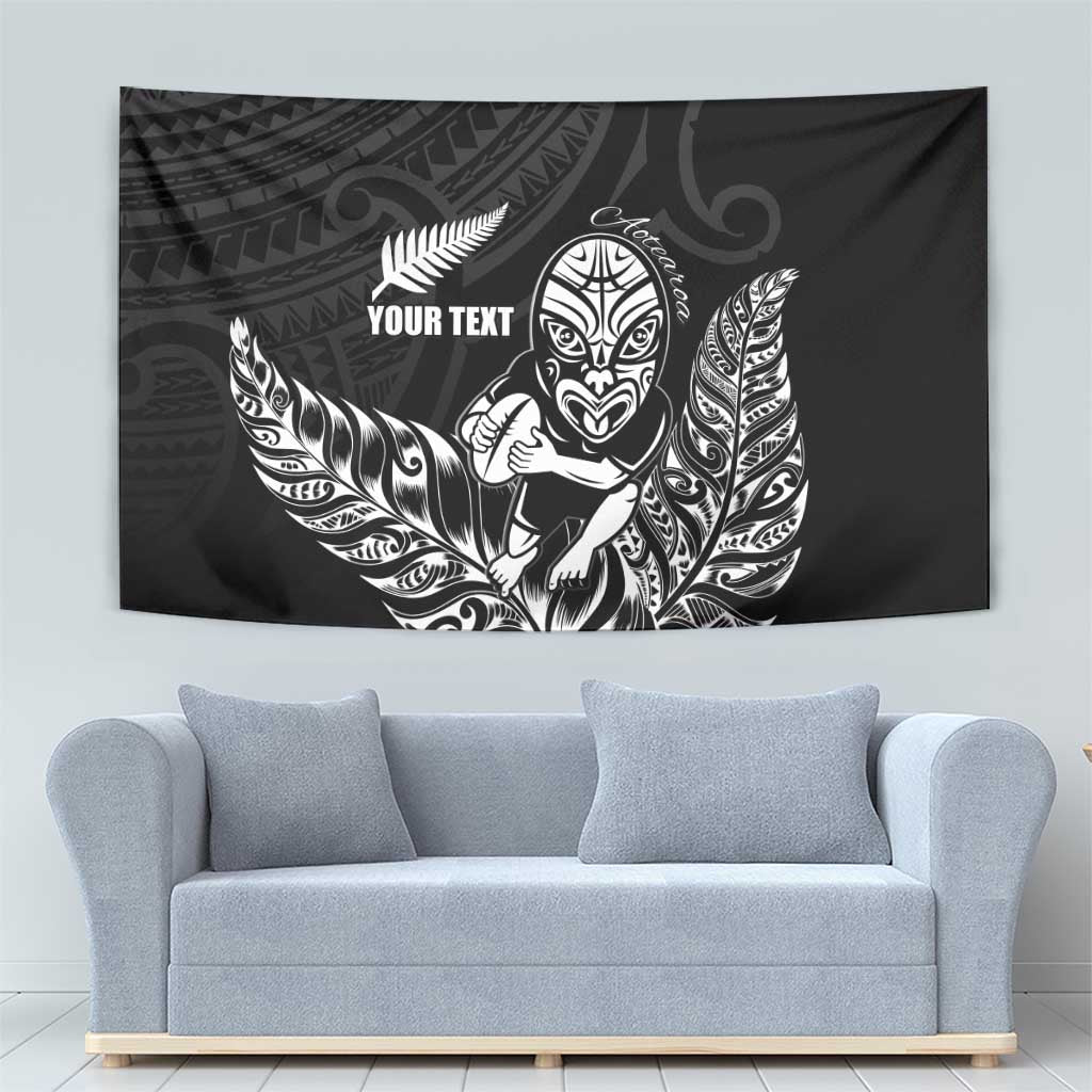 New Zealand Silver Fern Rugby Custom Tapestry Maori Tiki Black Version