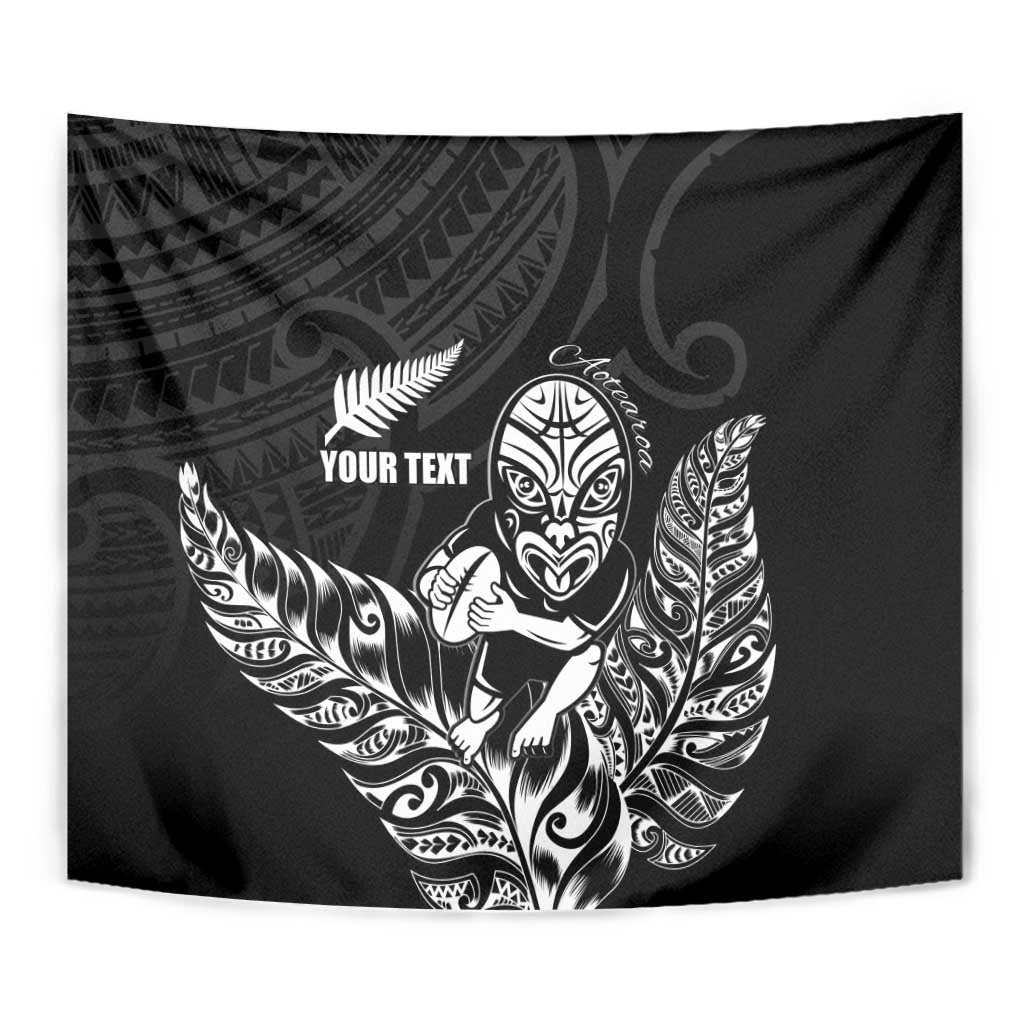 New Zealand Silver Fern Rugby Custom Tapestry Maori Tiki Black Version