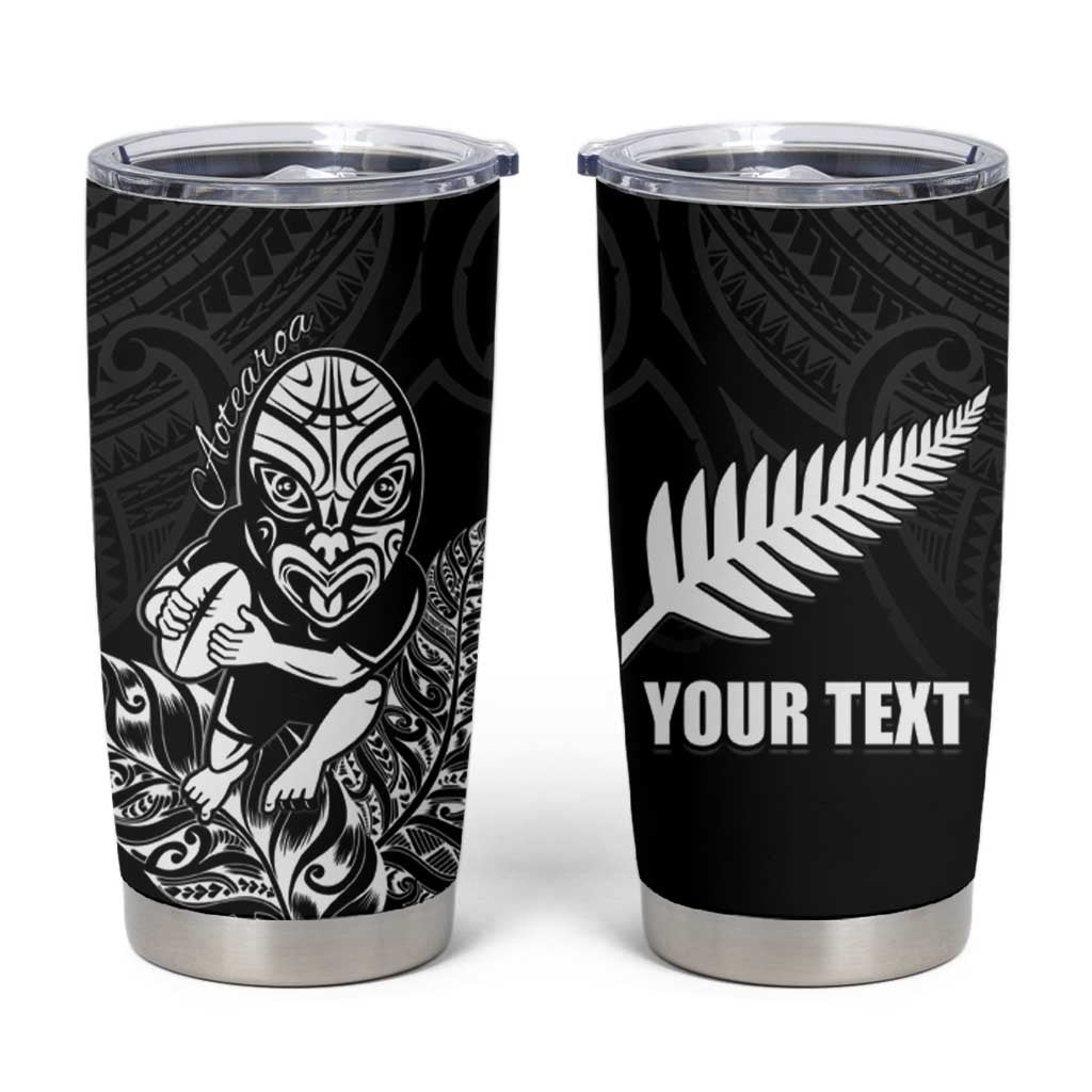 New Zealand Silver Fern Rugby Custom Tumbler Cup Maori Tiki Black Version