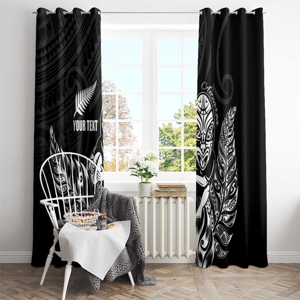 New Zealand Silver Fern Rugby Custom Window Curtain Maori Tiki Black Version