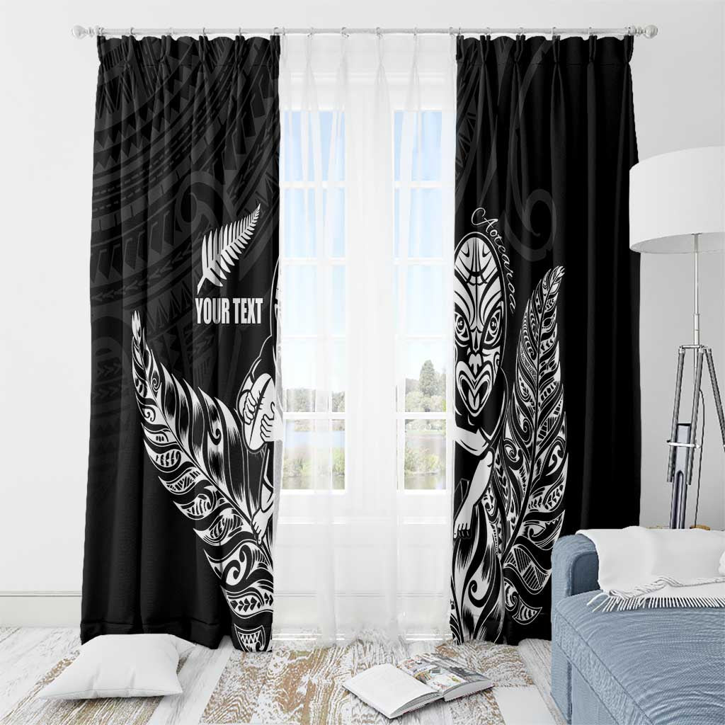 New Zealand Silver Fern Rugby Custom Window Curtain Maori Tiki Black Version