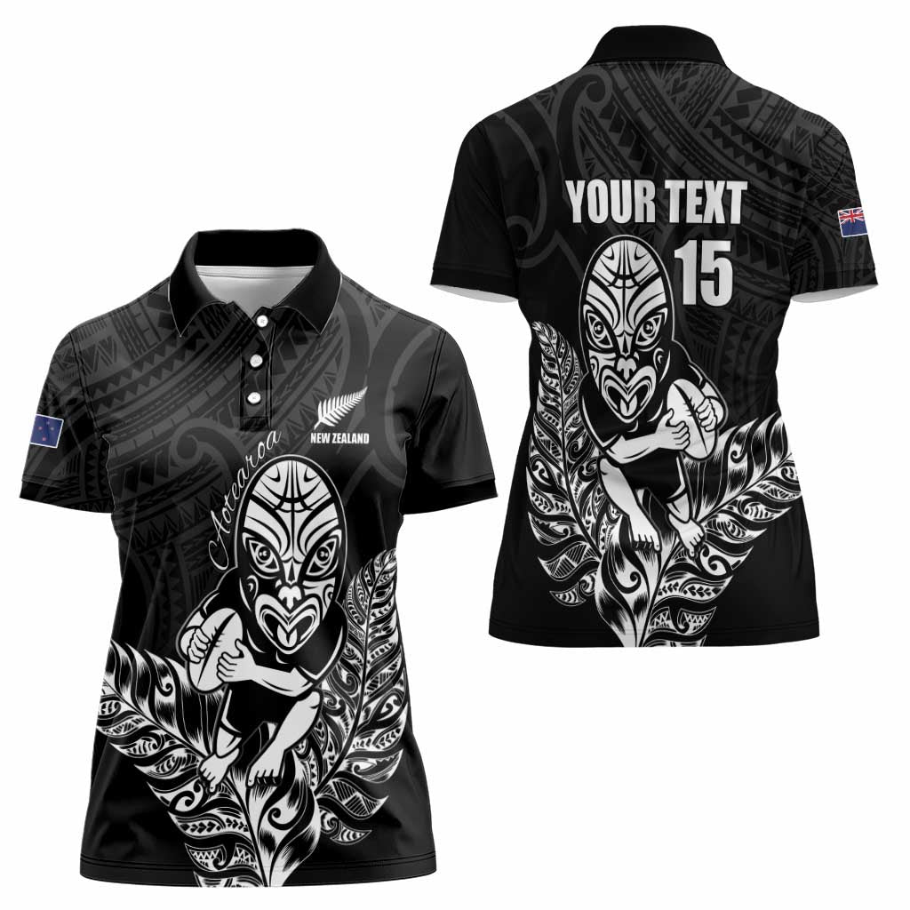 New Zealand Silver Fern Rugby Custom Women Polo Shirt Maori Tiki Black Version