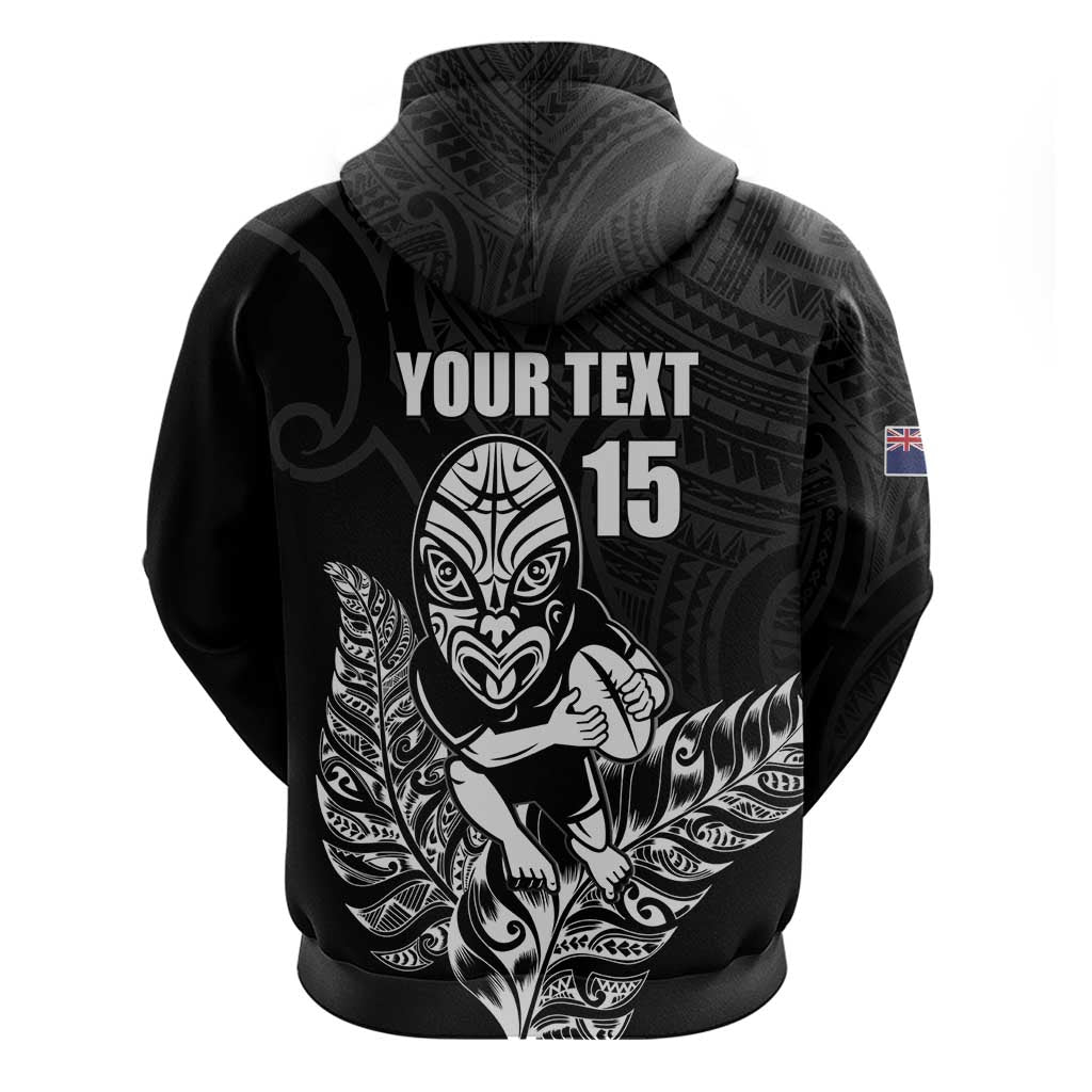 New Zealand Silver Fern Rugby Custom Zip Hoodie Maori Tiki Black Version