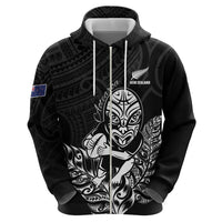 New Zealand Silver Fern Rugby Custom Zip Hoodie Maori Tiki Black Version