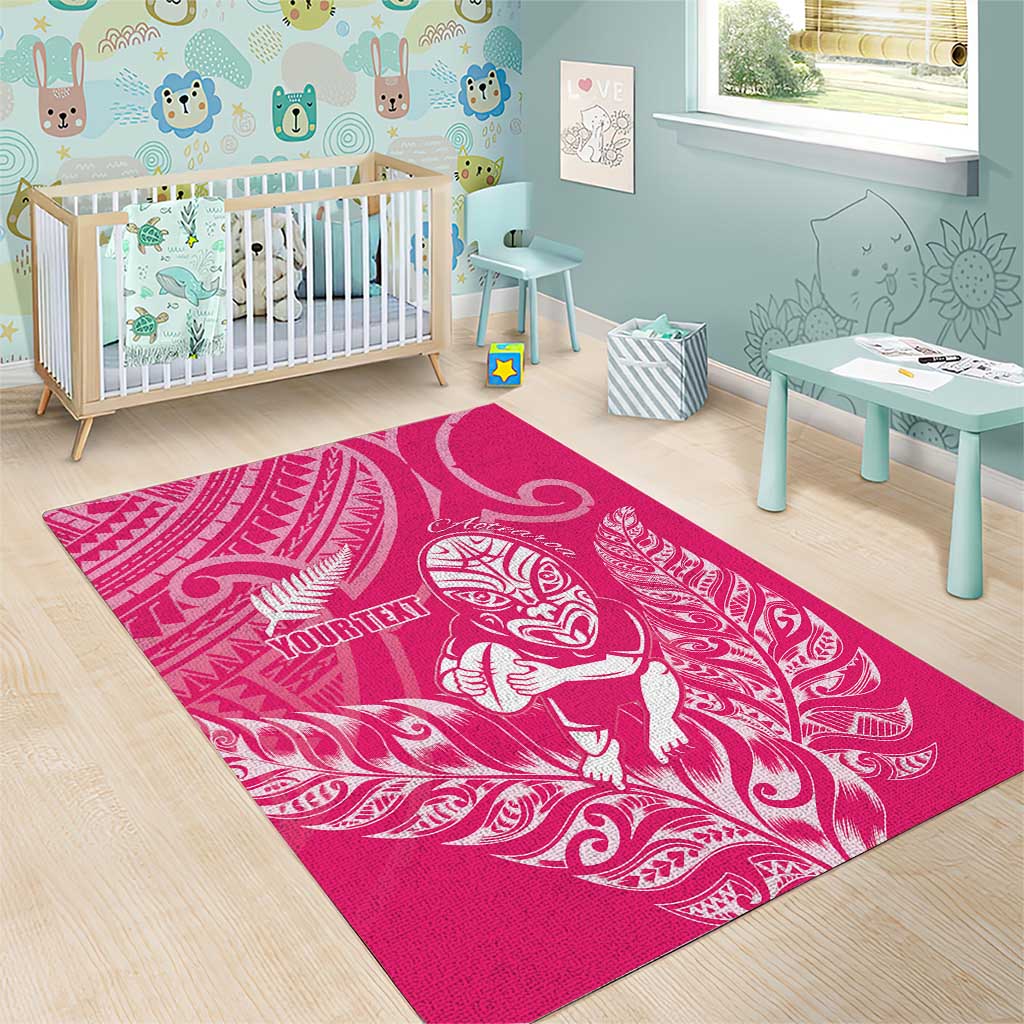 New Zealand Silver Fern Rugby Custom Area Rug Maori Tiki Pink Version