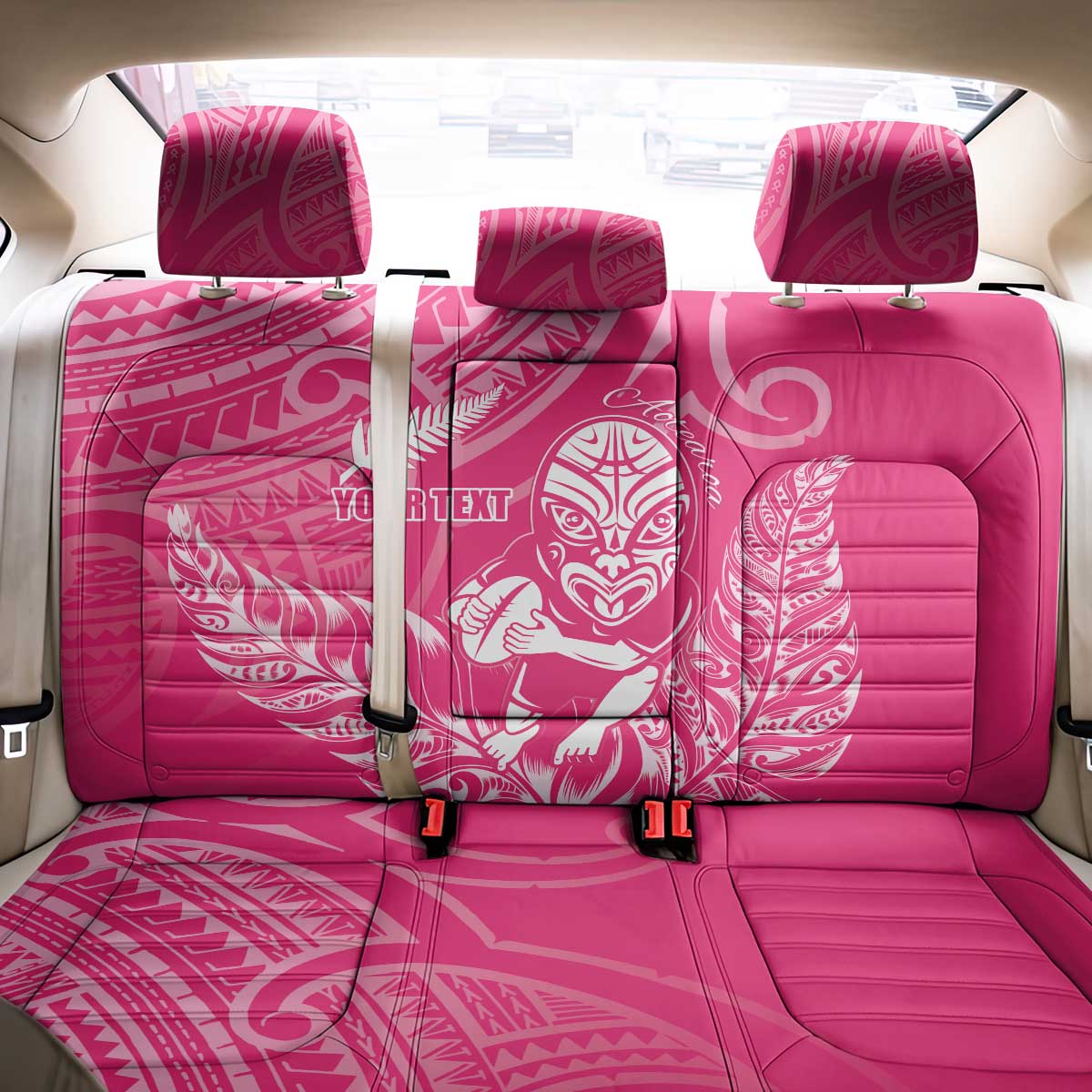 New Zealand Silver Fern Rugby Custom Back Car Seat Cover Maori Tiki Pink Version