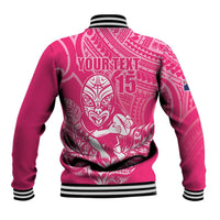 New Zealand Silver Fern Rugby Custom Baseball Jacket Maori Tiki Pink Version